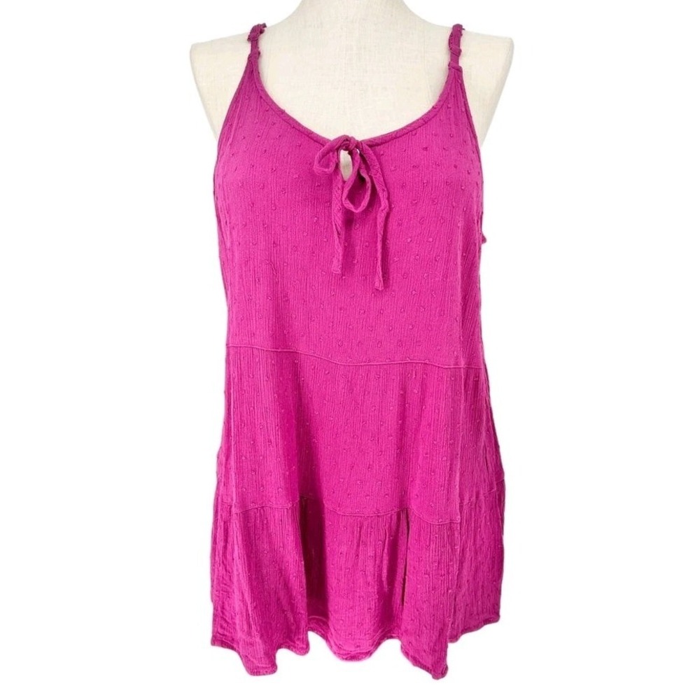 Torrid Sleeveless Tunic Top Tiered Dark Pink Crinkle Fabric Front Tie Sz 2 2X